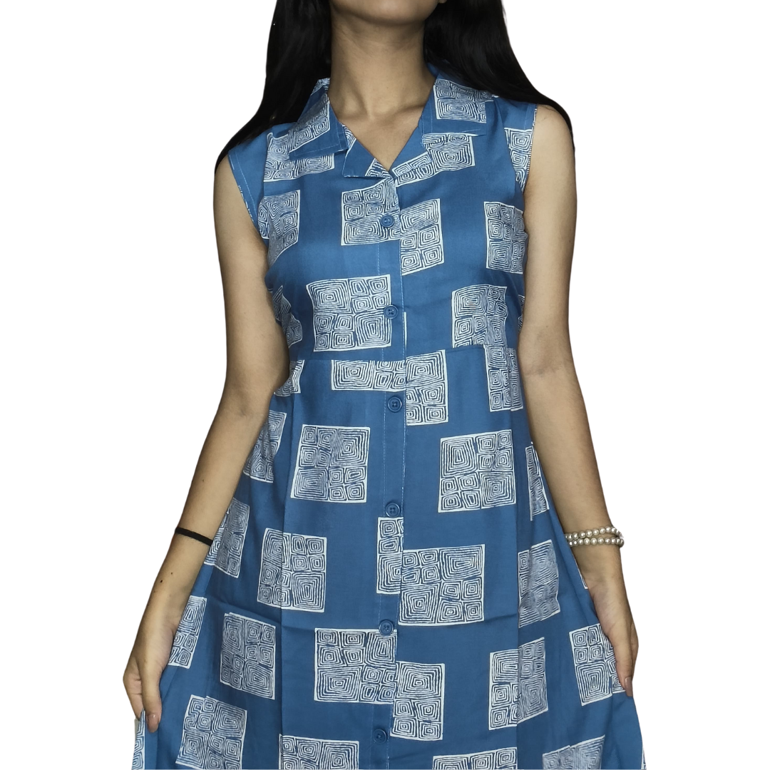 Light Blue Rayon Cotton Midi – Digital Print