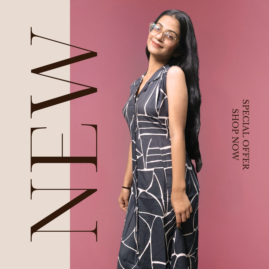 Grey Midi Dress Sleeveless Digital Print