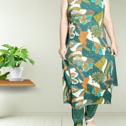Forest Bloom – Rayon Cotton Printed Suit Set (Attachable Sleeves)