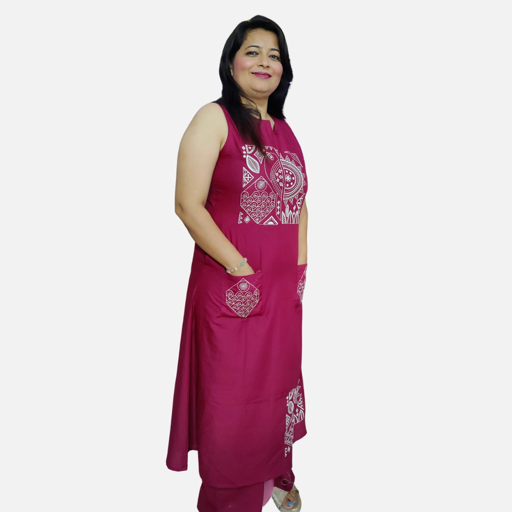 Handcrafted Cotton Long Kurti Set