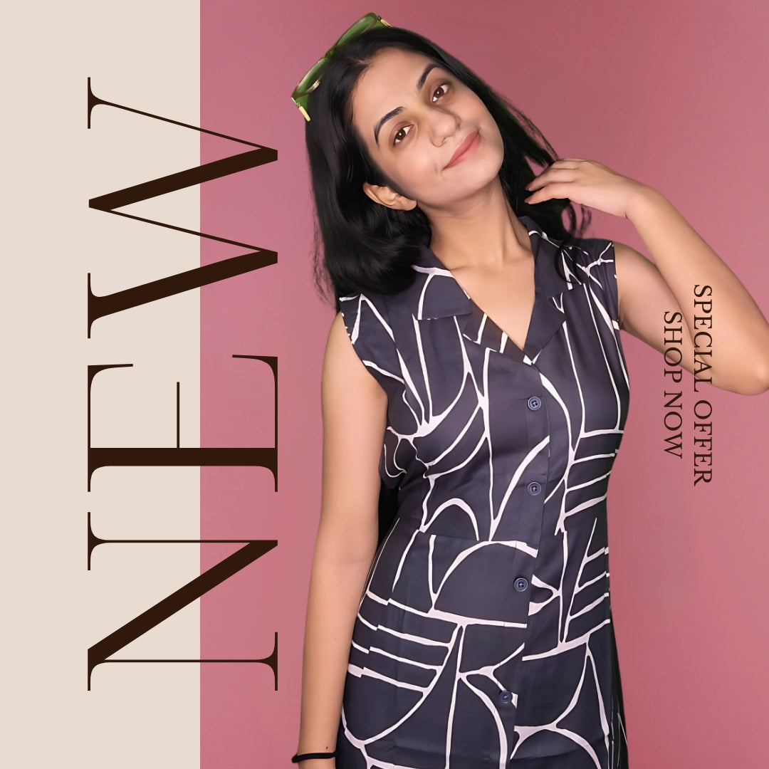 Grey Midi Dress Sleeveless Digital Print