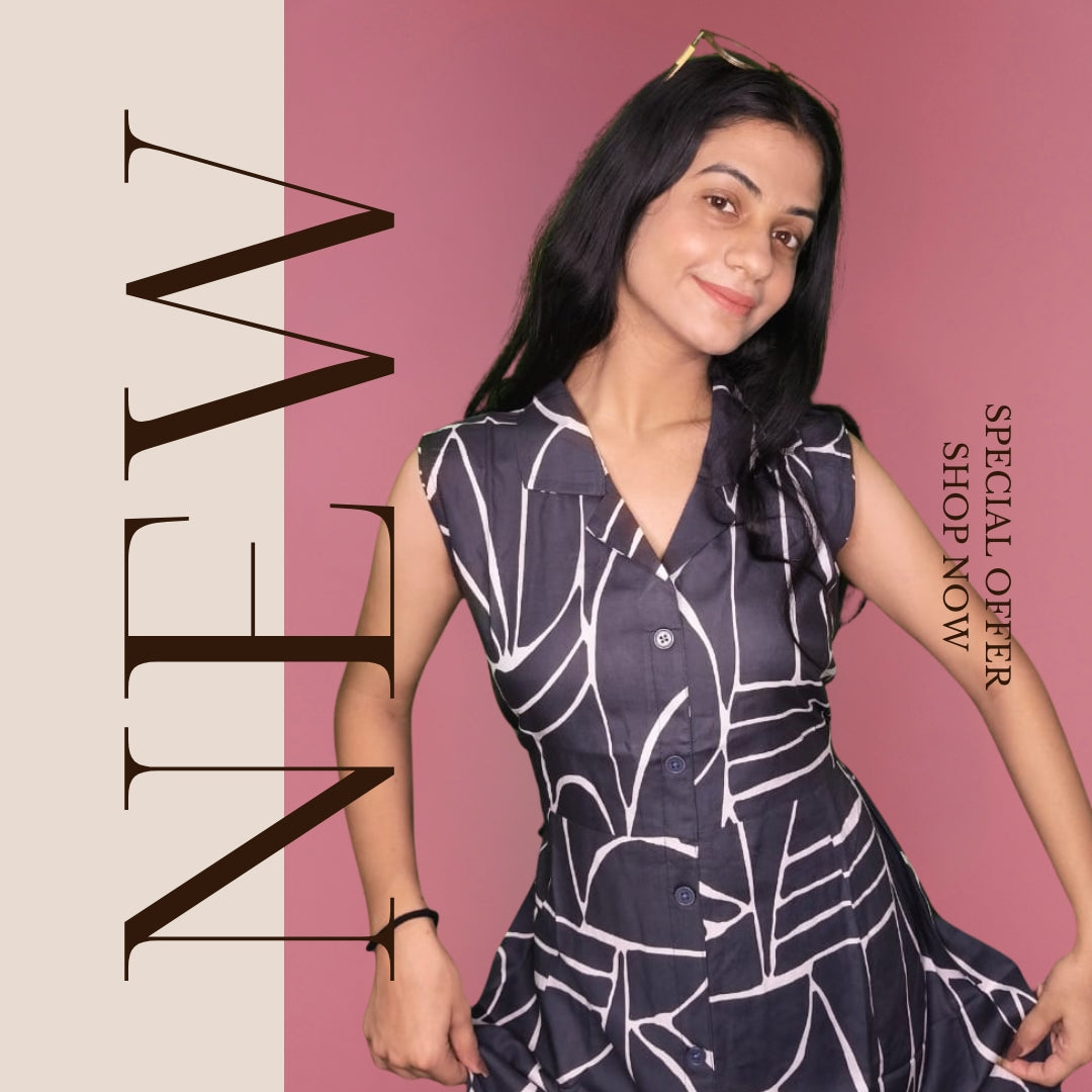Grey Midi Dress Sleeveless Digital Print
