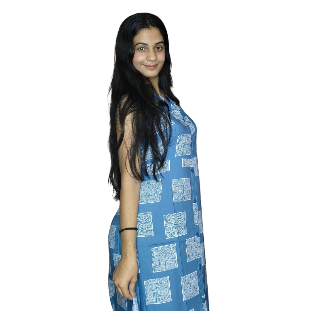 Light Blue Rayon Cotton Midi – Digital Print