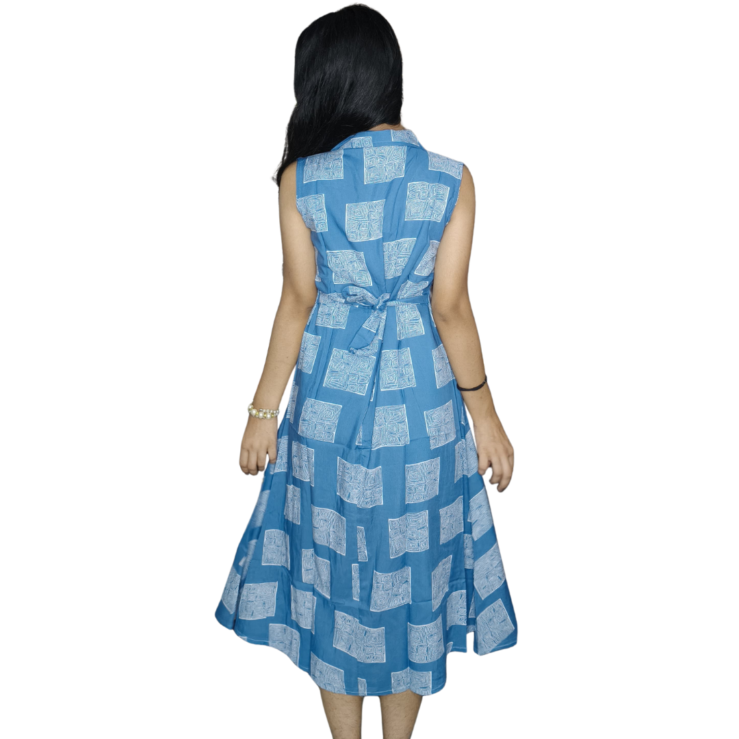 Light Blue Rayon Cotton Midi – Digital Print