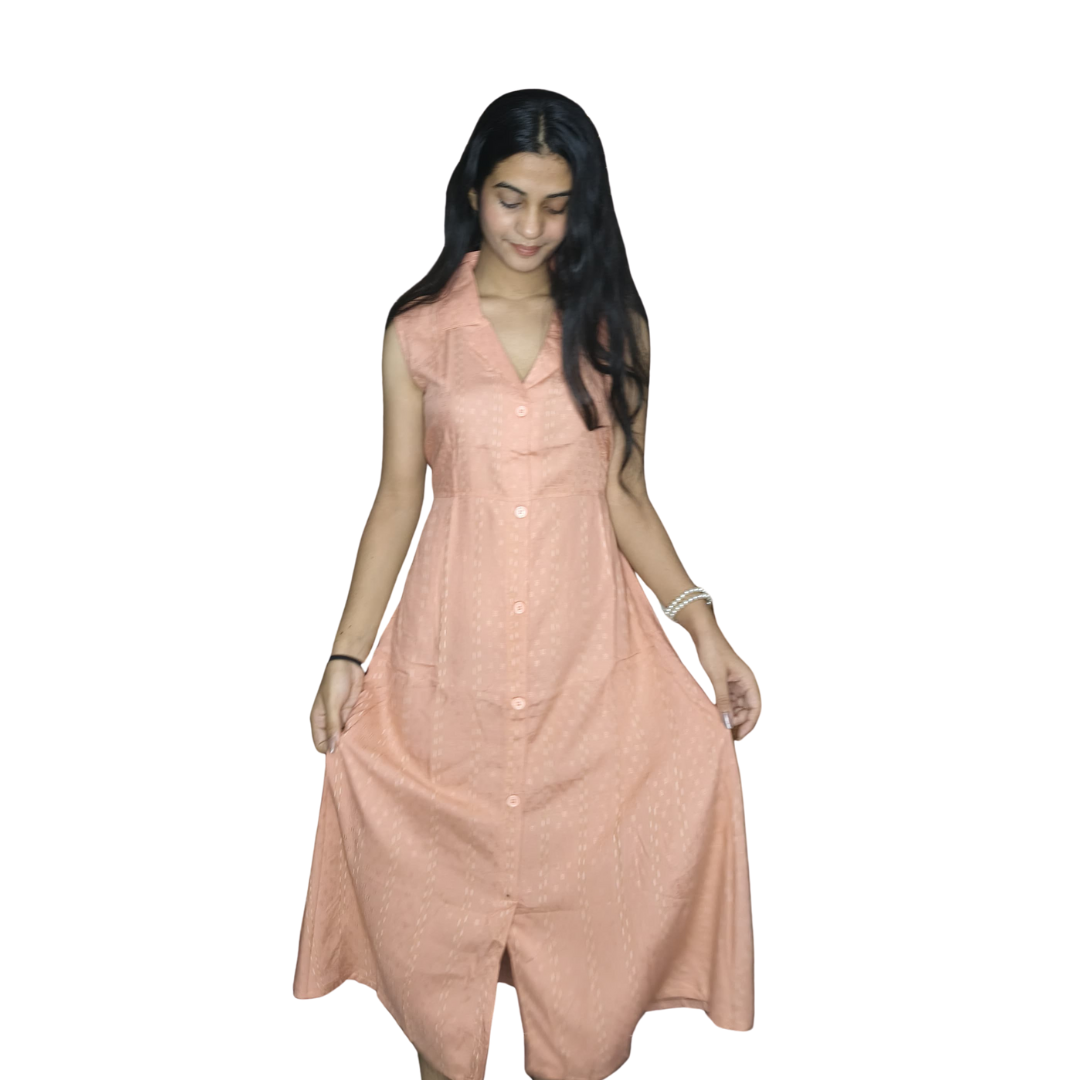Chic Pink Rayon Cotton Midi Dress – Digital Print