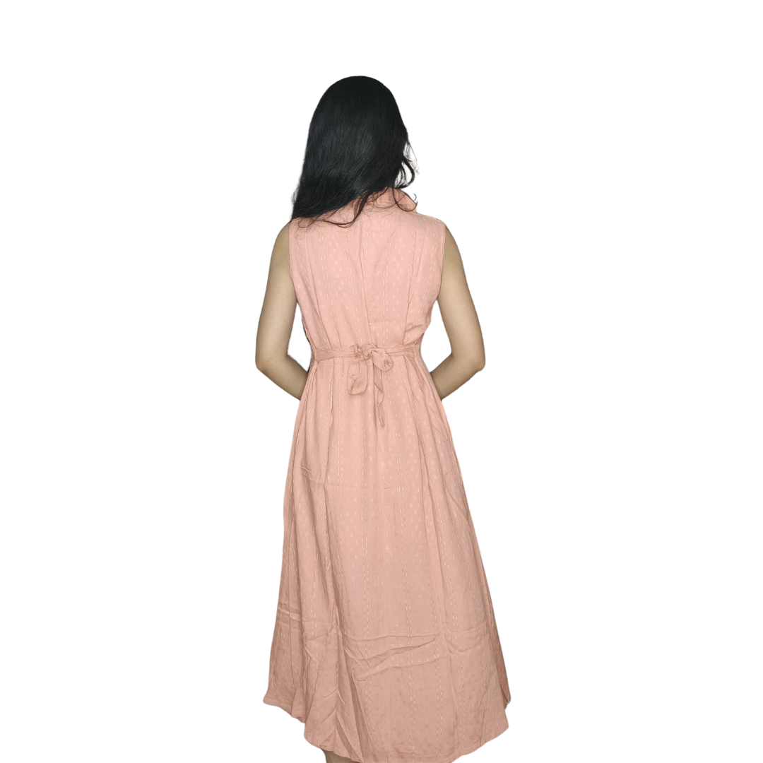 Chic Pink Rayon Cotton Midi Dress – Digital Print