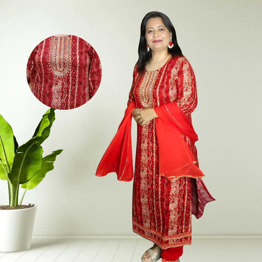 Scarlet Charm – Rayon Cotton Printed Suit Set (With Sleeves)
